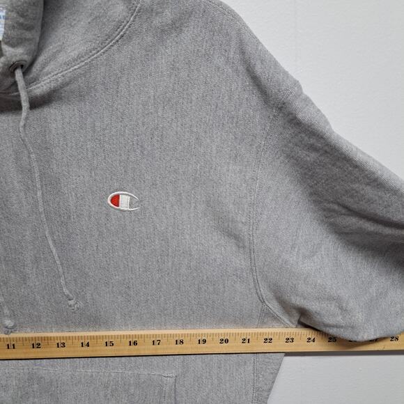 Champion Reverse Weave Hoodie Men’s Size Large Gray Pullover Sweatshirt Logo - Picture 8 of 9